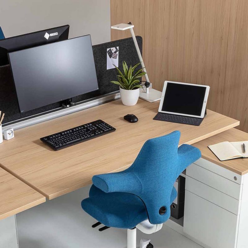 Any modern office set up can include privacy screens to help control noise and distraction, but also allow for pinnable notes.